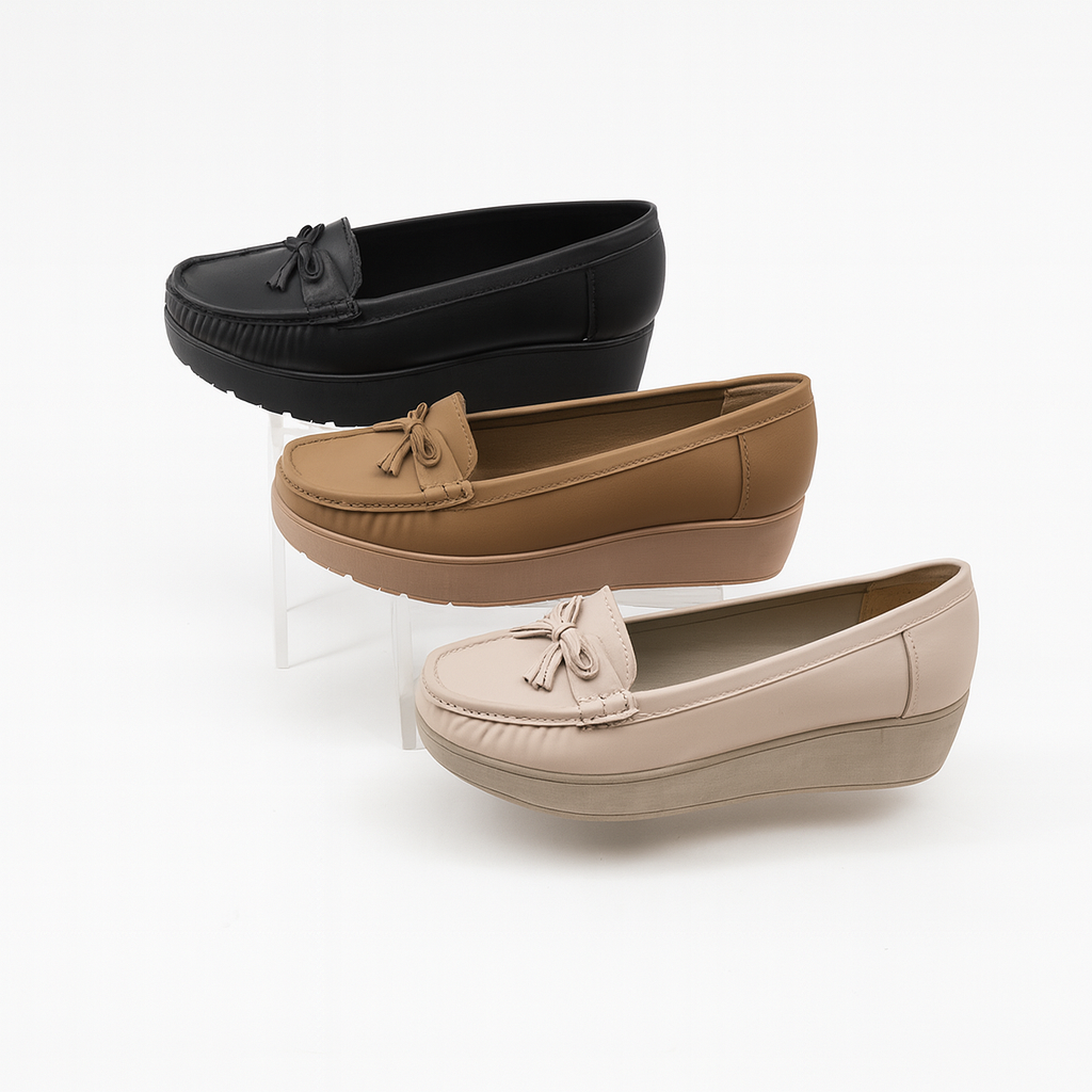 women's leather casual loafers with a hidden heel and non-slip rubber sole 14848