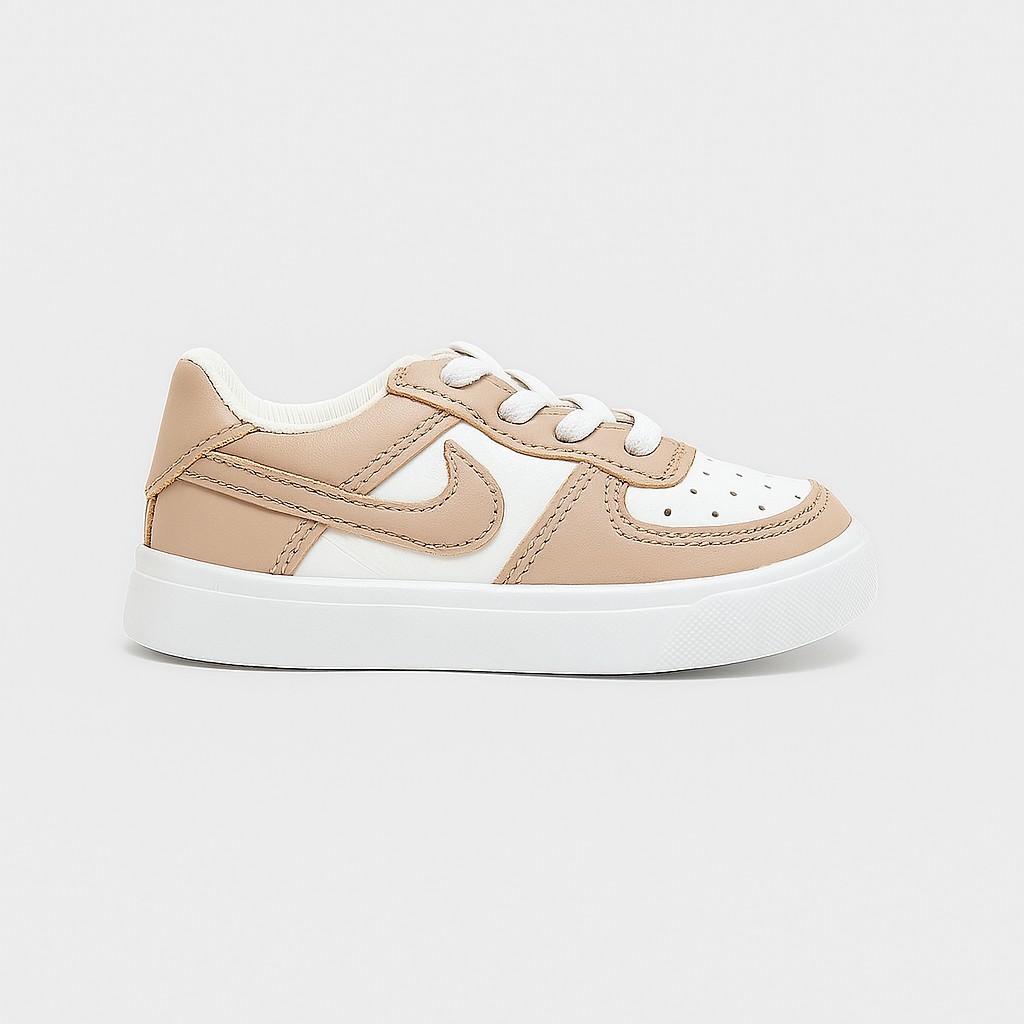 beige and white Nike Air Force 1 sneakers. 36915