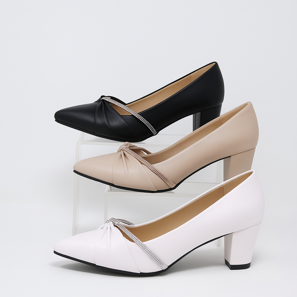 women's block heel pumps with a decorative bow and rhinestone strap 11950