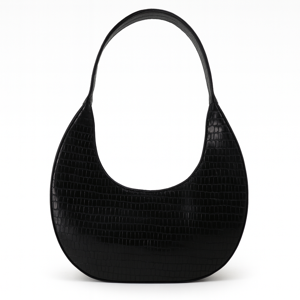 حقيبة كتف على شكل نصف قمر منقوش بنقشة جلد التمساح.