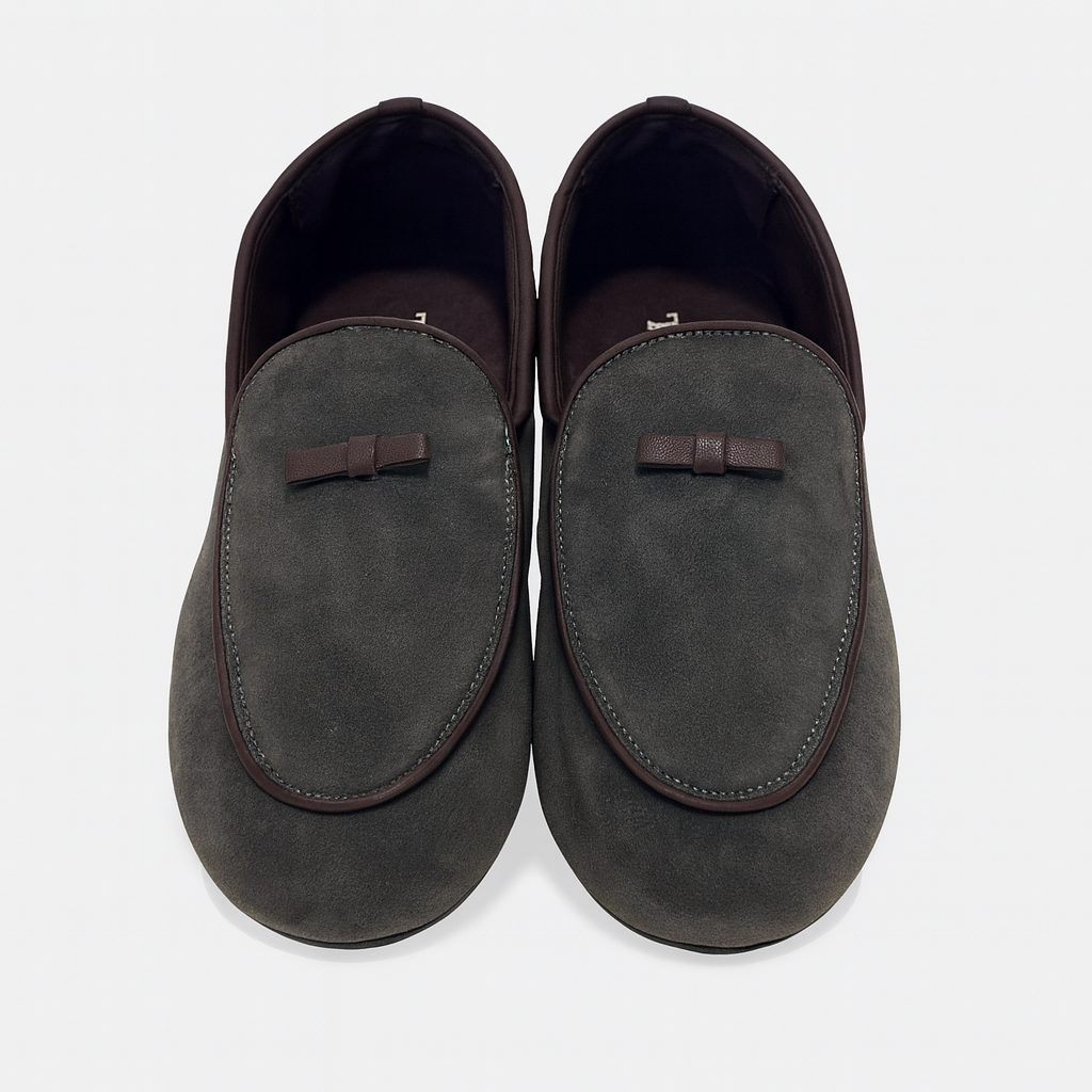 gray suede loafers. 4991