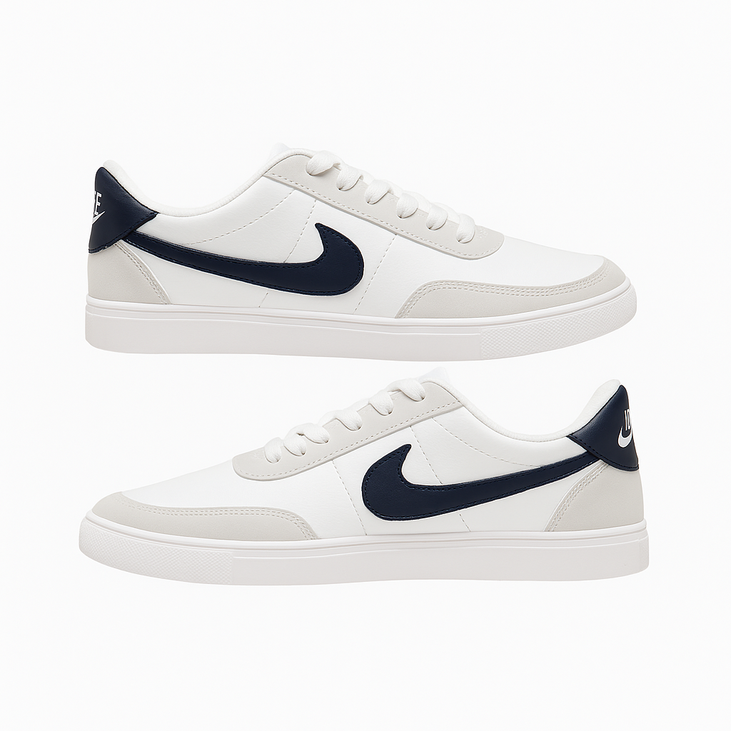 Nike Court Vision Lo Na footwear shoes in white and greyfog with a black swoosh.8451