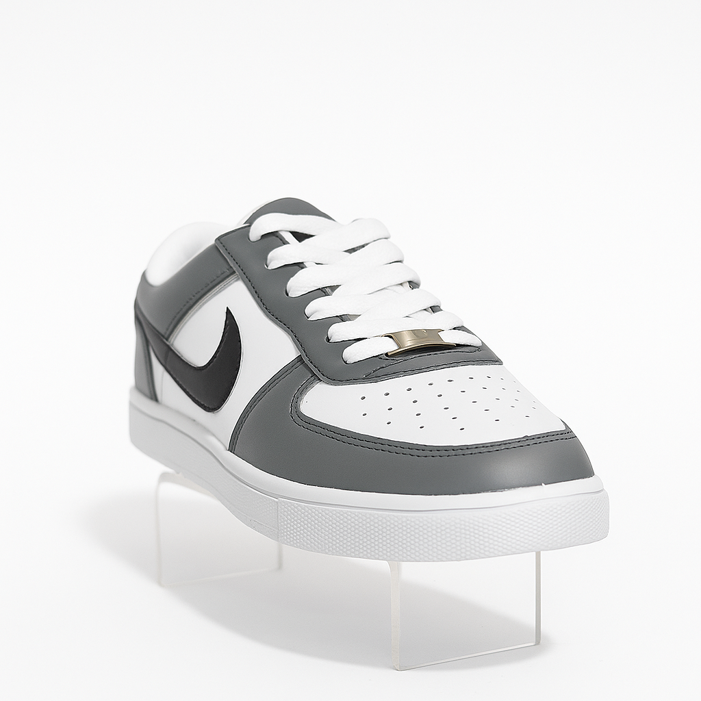 grey and white Nike Air Force 1 sneakers. 8299