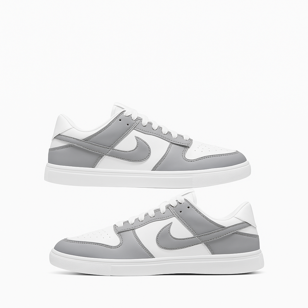 grey and white Nike Air Force 1 sneakers. 8299