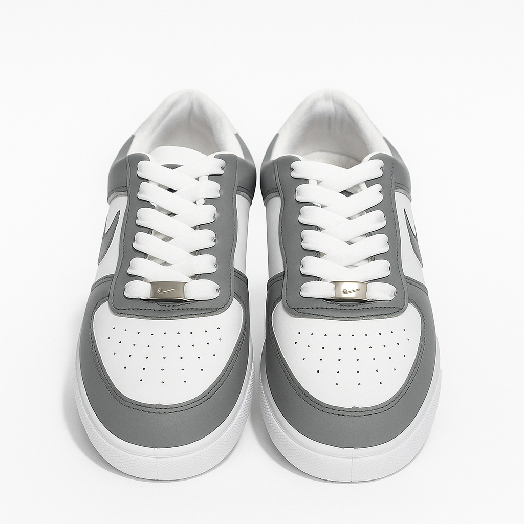 grey and white Nike Air Force 1 sneakers. 8299