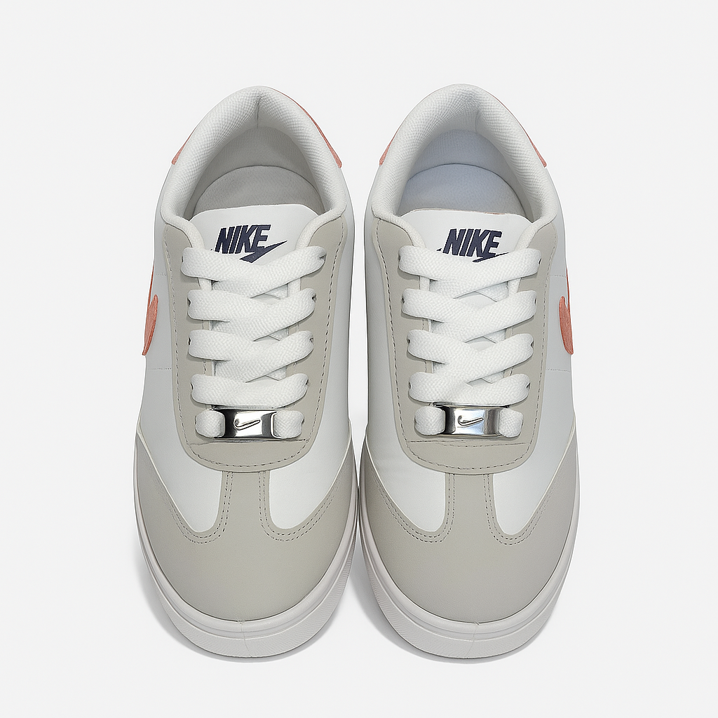 white and pink sneakers with a platform sole. 36886