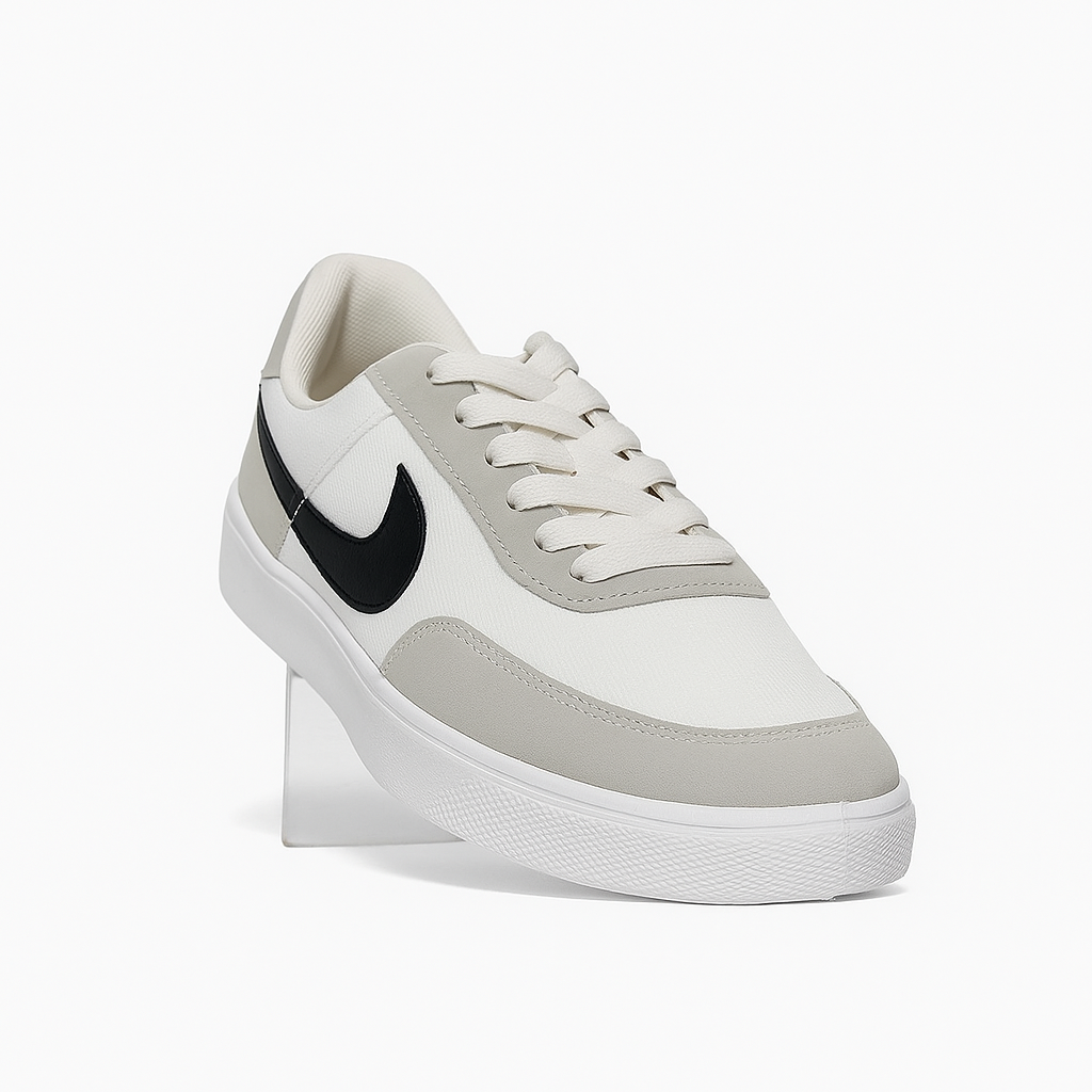 Nike Court Vision Lo Na footwear shoes in white and greyfog with a black swoosh.8451