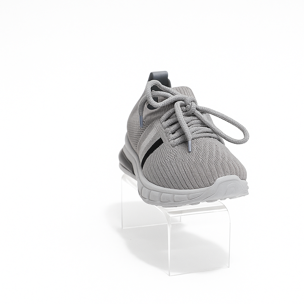 Kid's grey knit sneakers with a thick white and black 36898