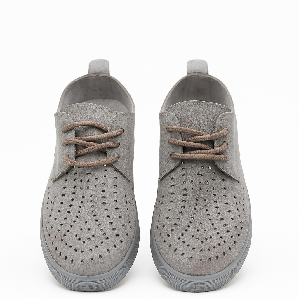 grey perforated lace-up sneakers.  130825