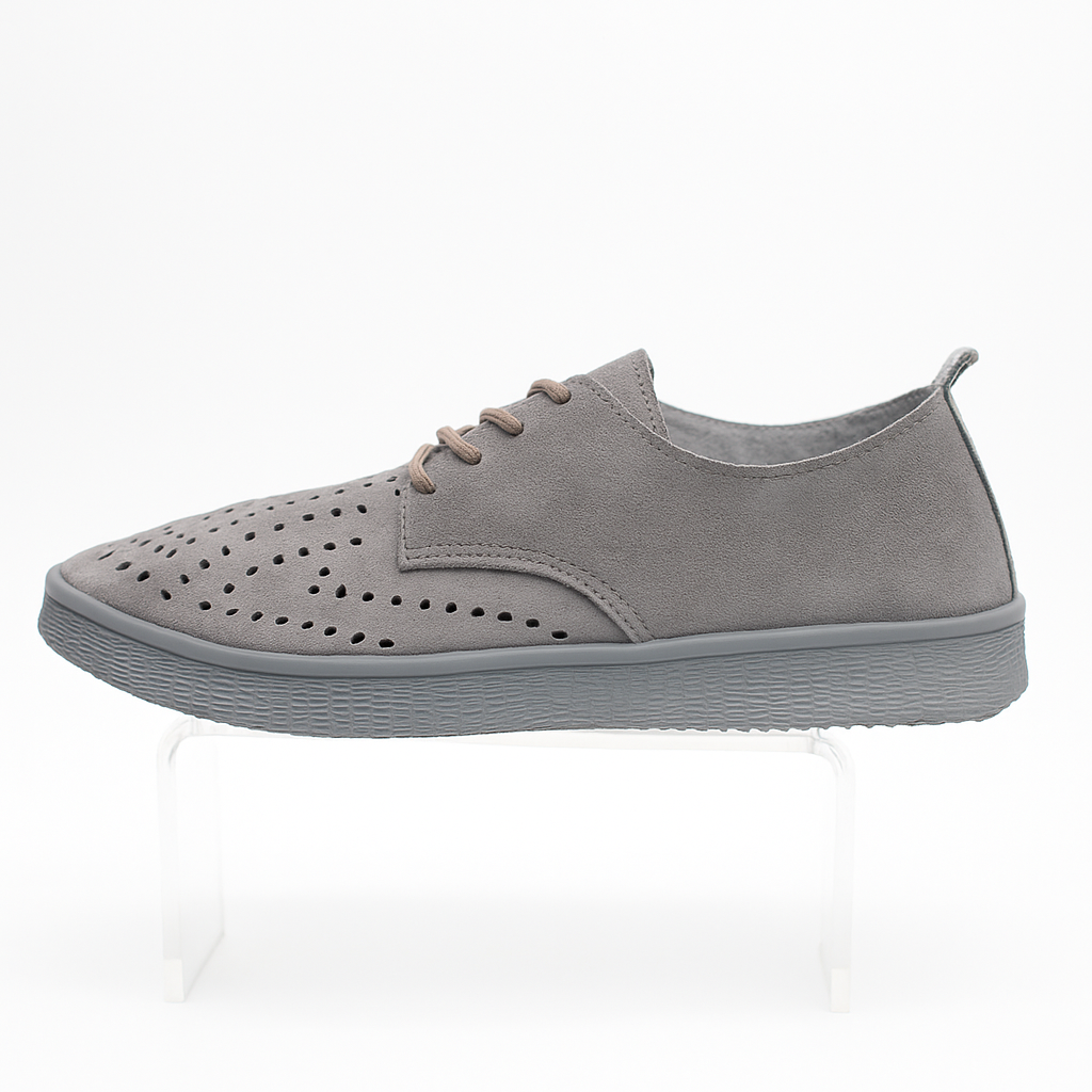 grey perforated lace-up sneakers.  130825