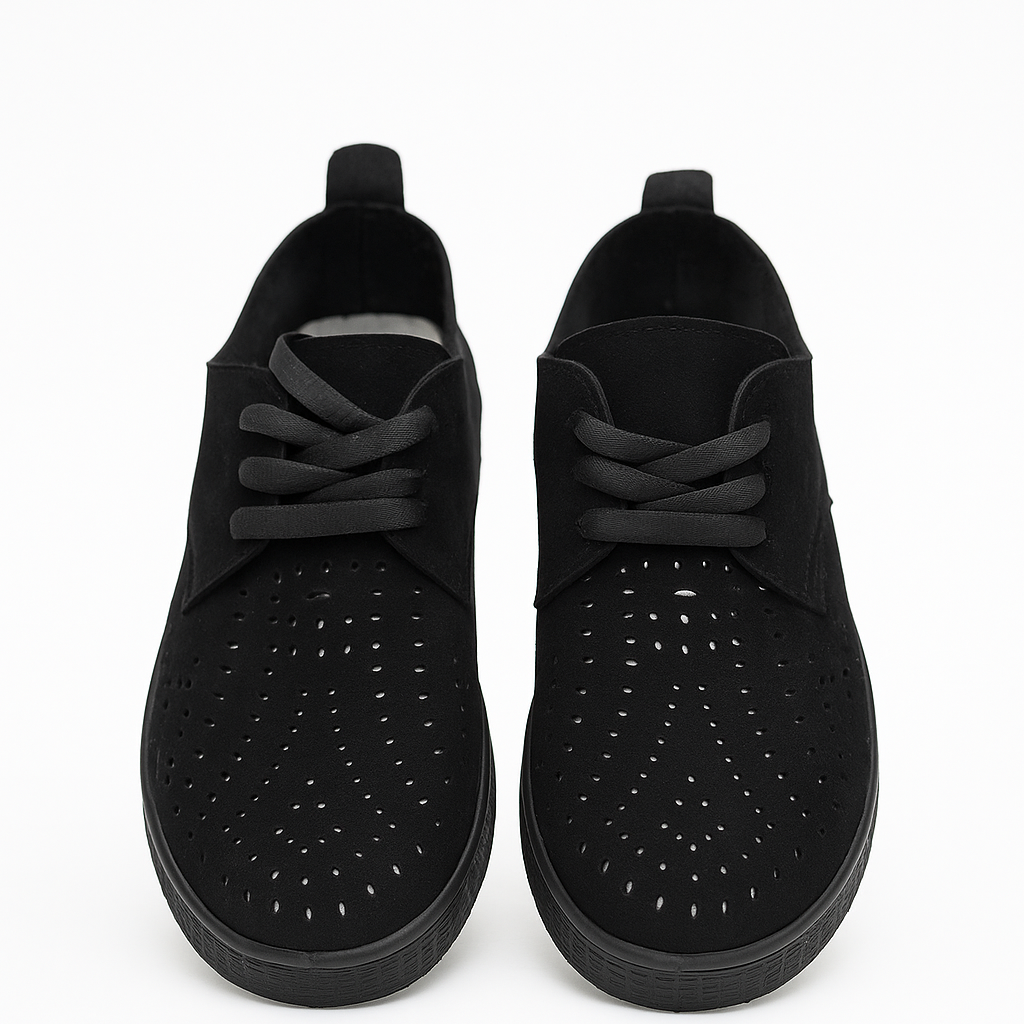 black perforated lace-up sneakers.  130825