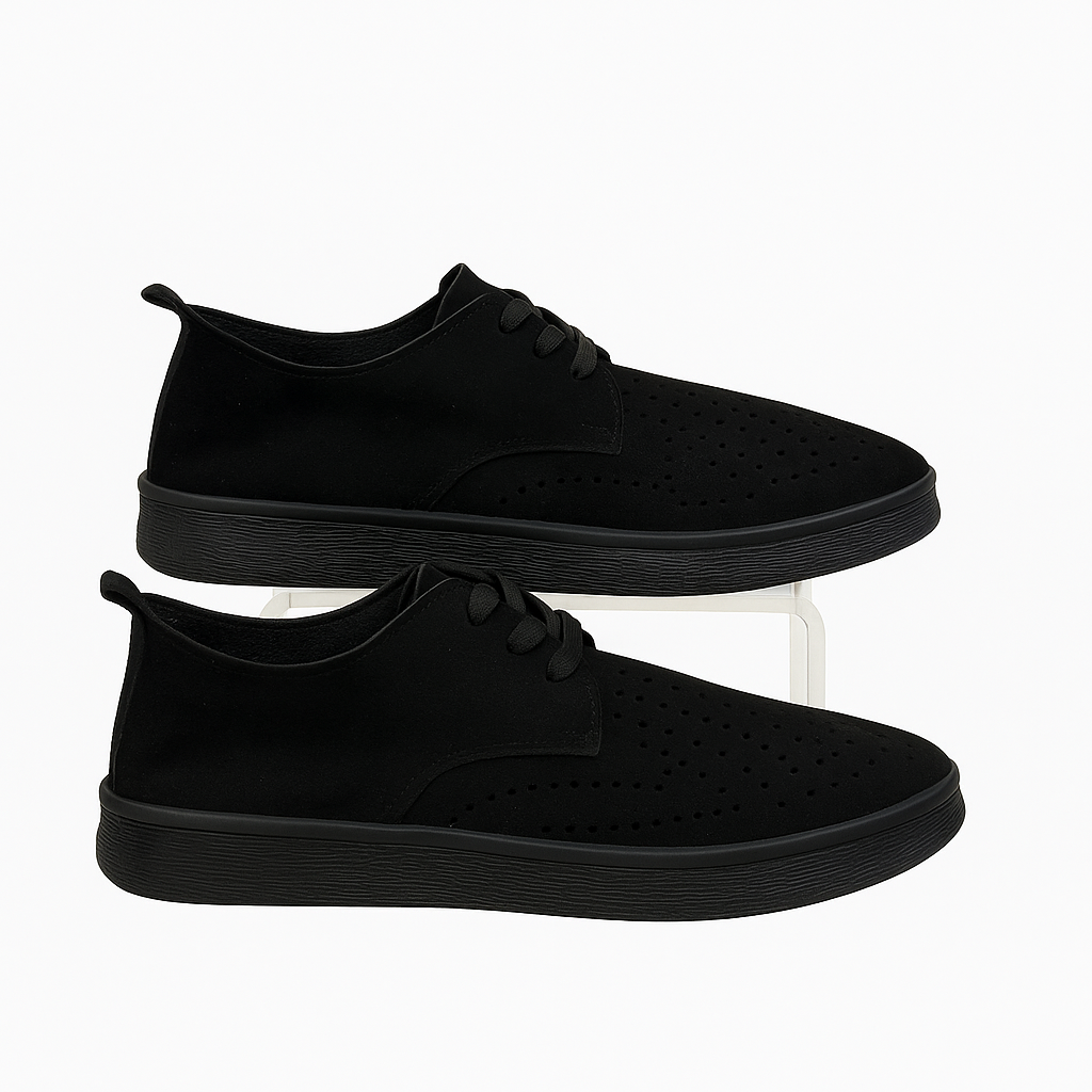 black perforated lace-up sneakers.  130825