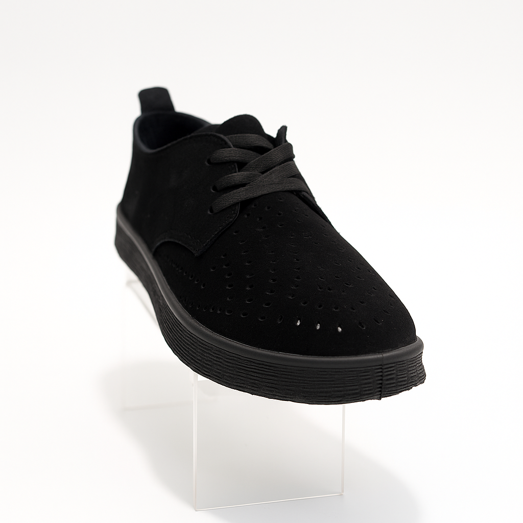 black perforated lace-up sneakers.  130825