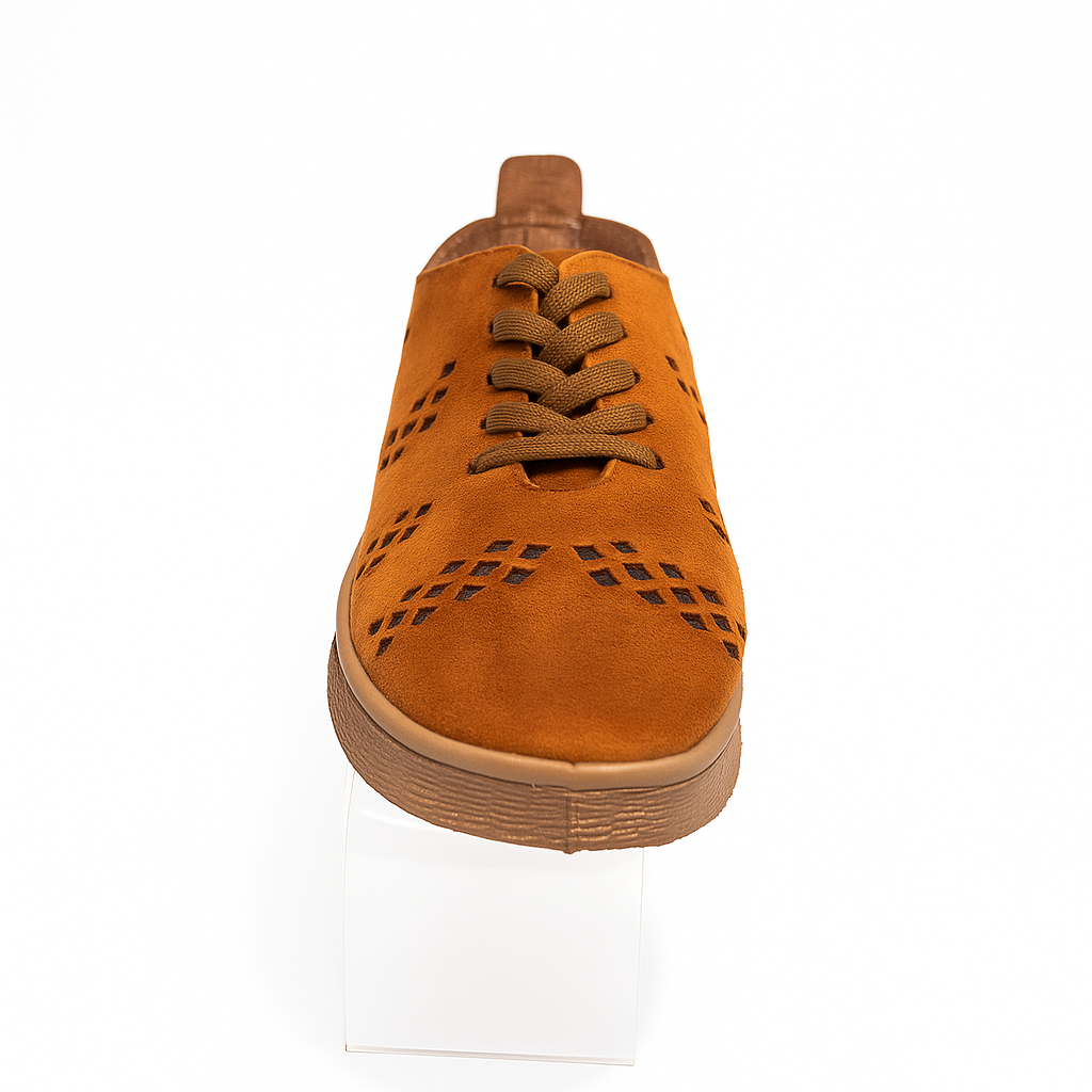 brown perforated lace-up sneakers. 130826