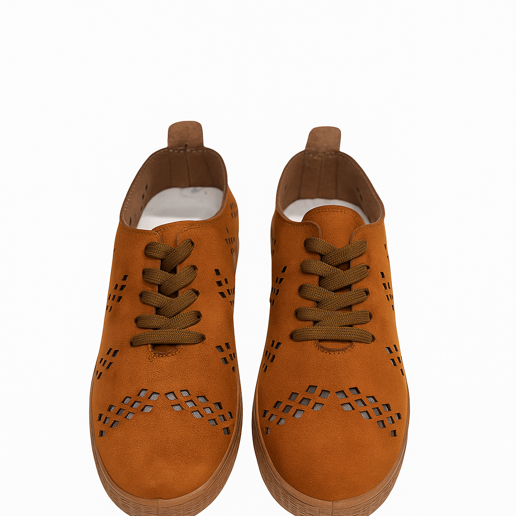 brown perforated lace-up sneakers. 130826