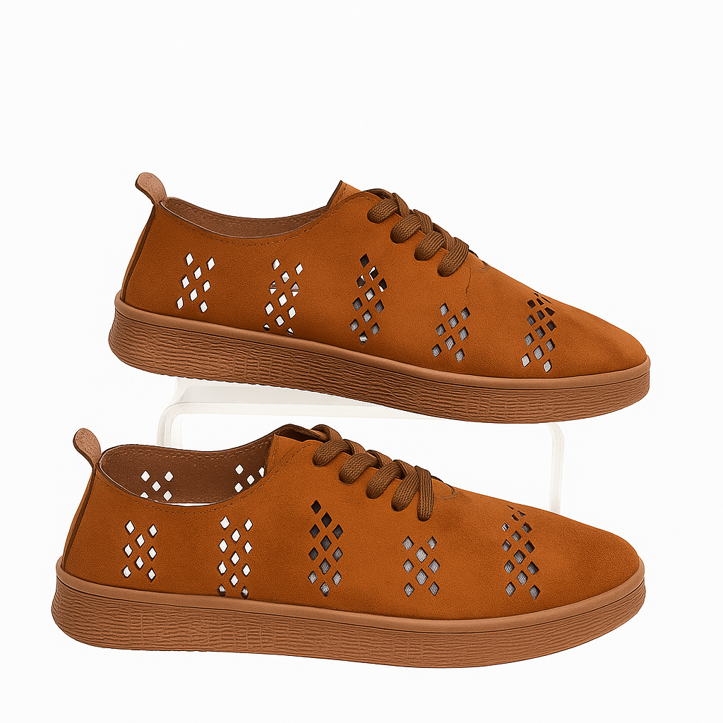 brown perforated lace-up sneakers. 130826