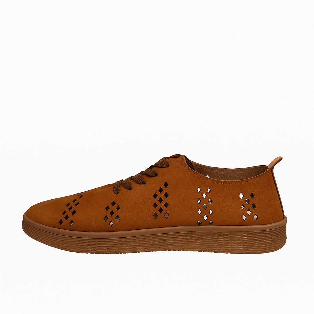 brown perforated lace-up sneakers. 130826