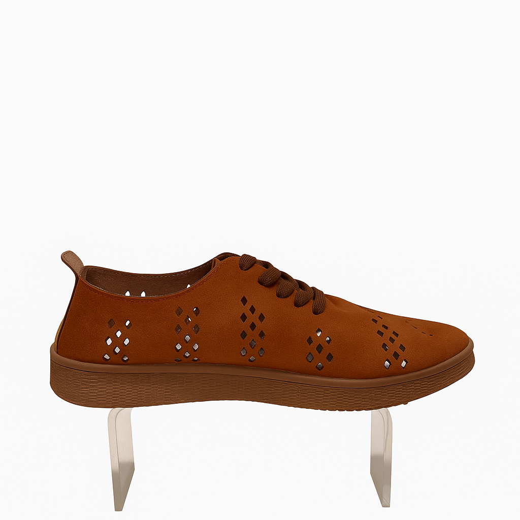 brown perforated lace-up sneakers. 130826