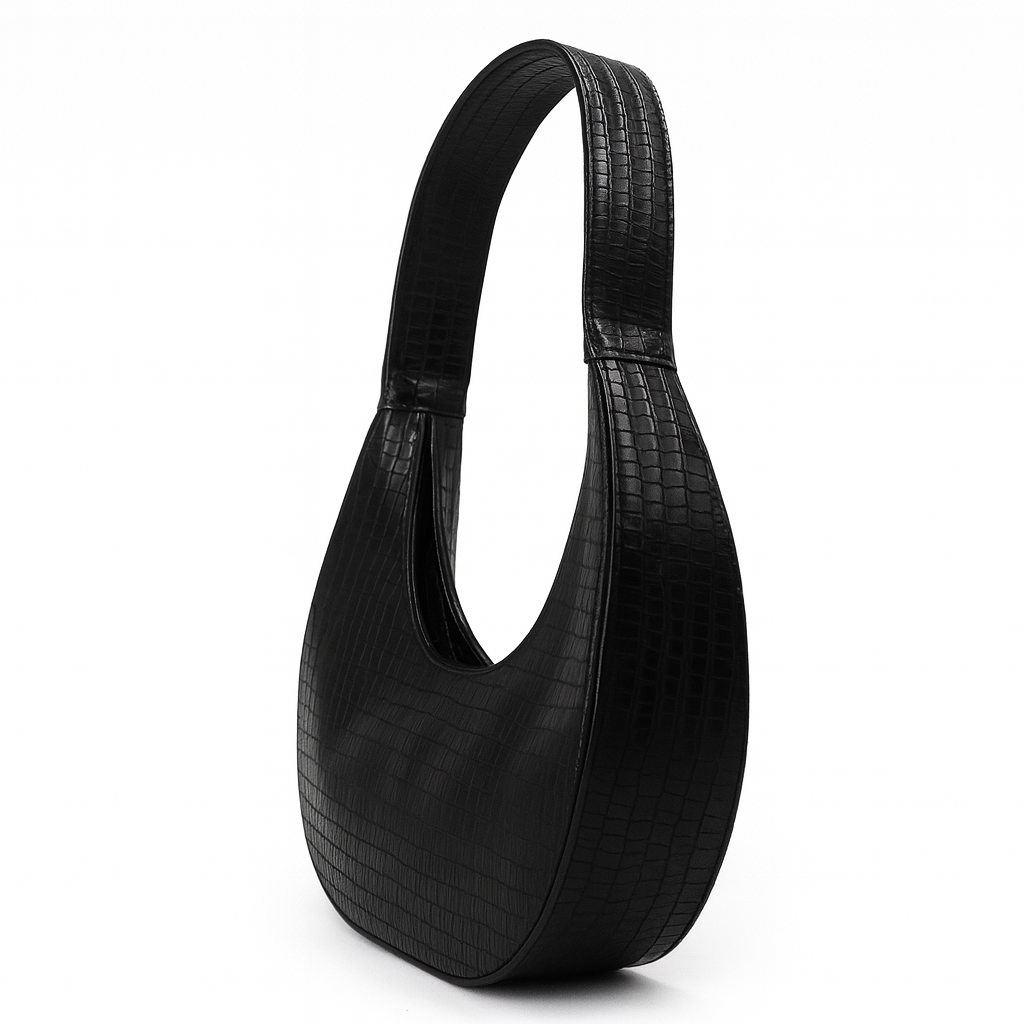 حقيبة كتف على شكل نصف قمر منقوش بنقشة جلد التمساح.