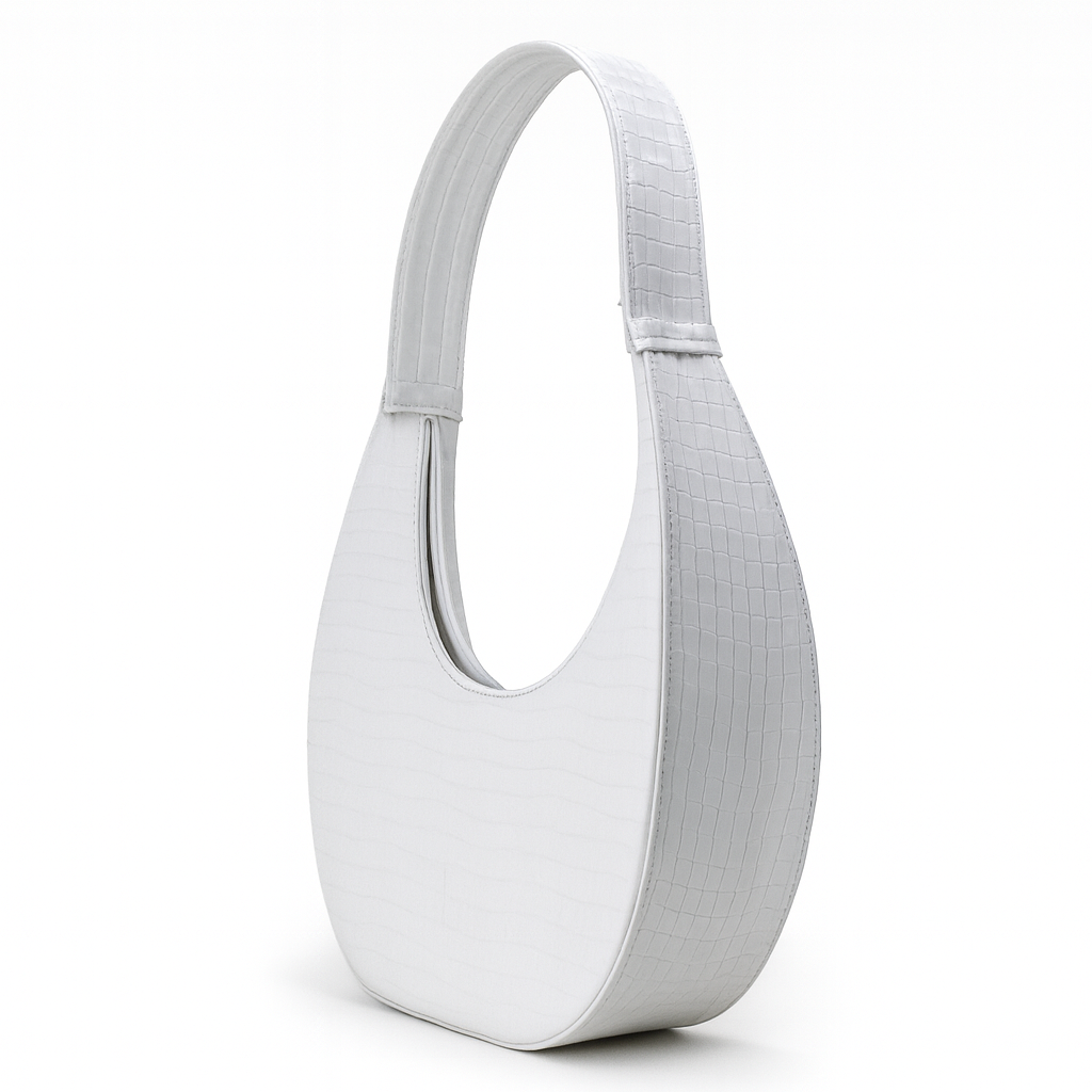 حقيبة كتف على شكل نصف قمر منقوش بنقشة جلد التمساح.