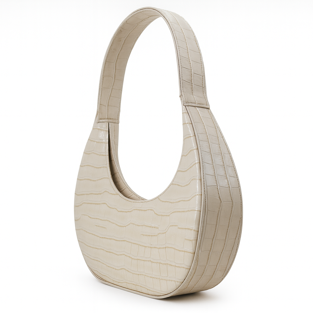 حقيبة كتف على شكل نصف قمر منقوش بنقشة جلد التمساح.