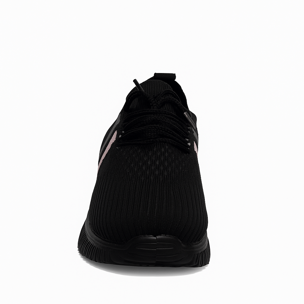 حذاء رياضي نسائي أسود بخطوط رمادية ووردية على الجانب. 151815
