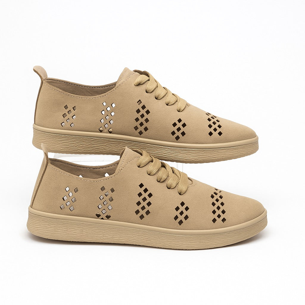 beige perforated lace-up shoes. 130826