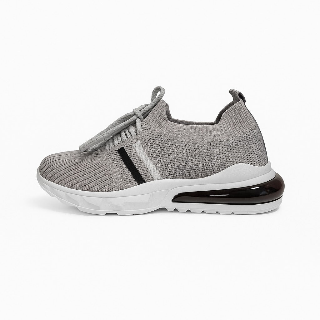 Kid's grey knit sneakers with a thick white and black 36898