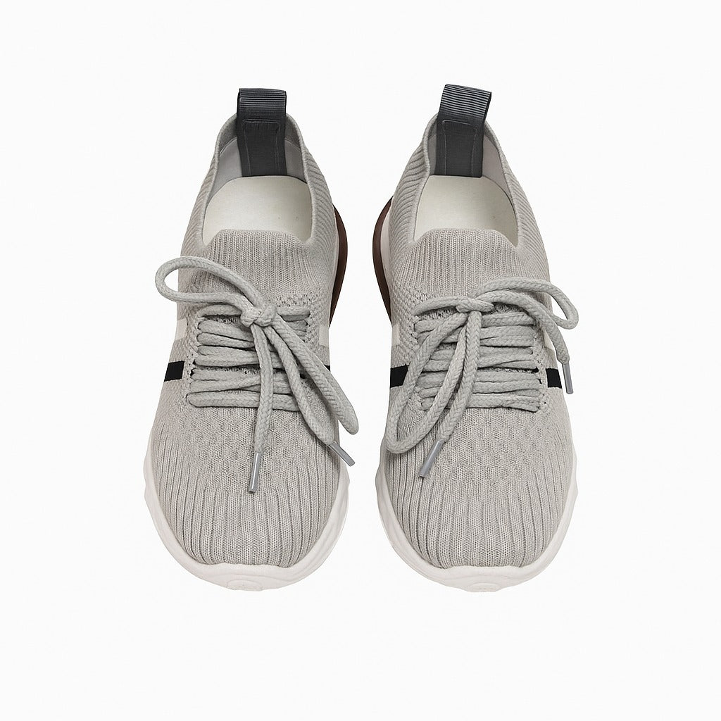 Kid's grey knit sneakers with a thick white and black 36898