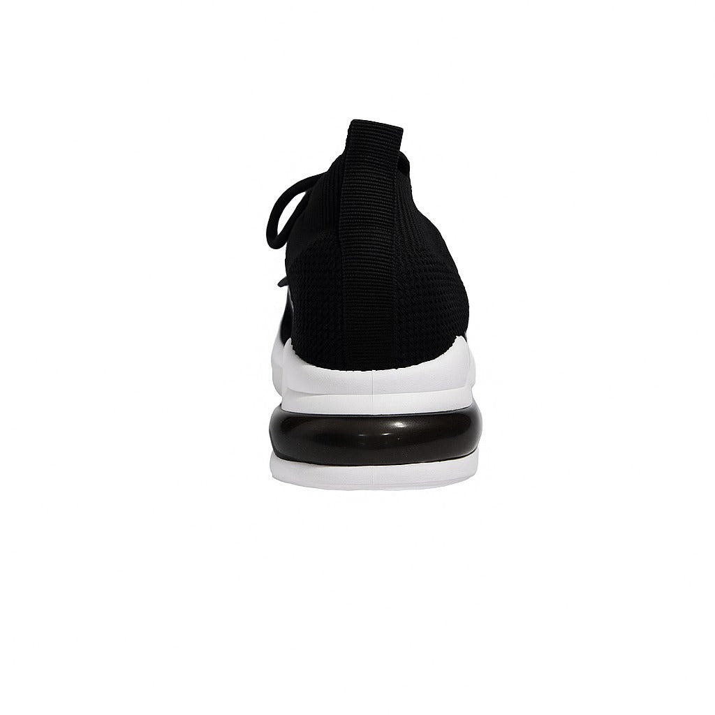 Kid's black knit sneakers with a thick white and grey 36898