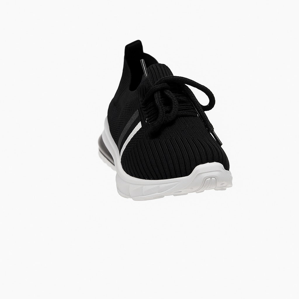 Kid's black knit sneakers with a thick white and grey 36898