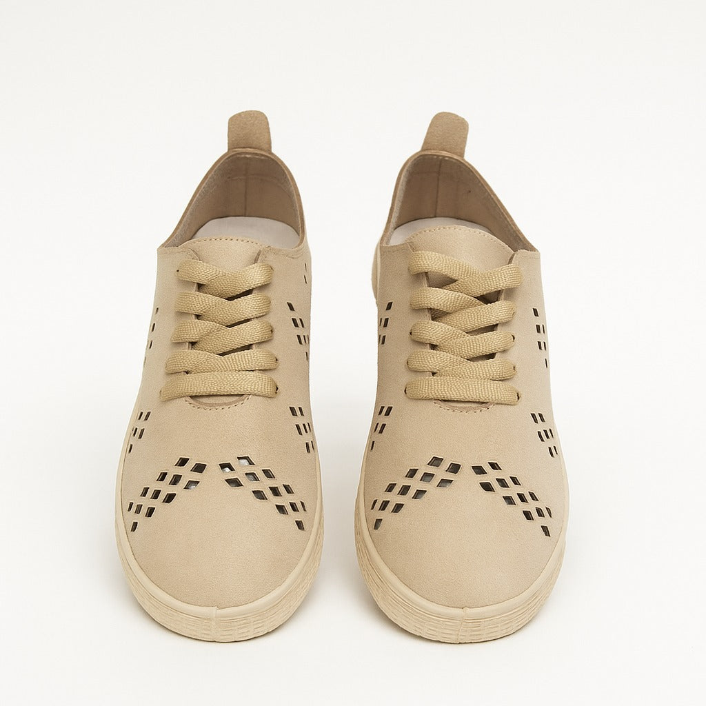 beige perforated lace-up shoes. 130826