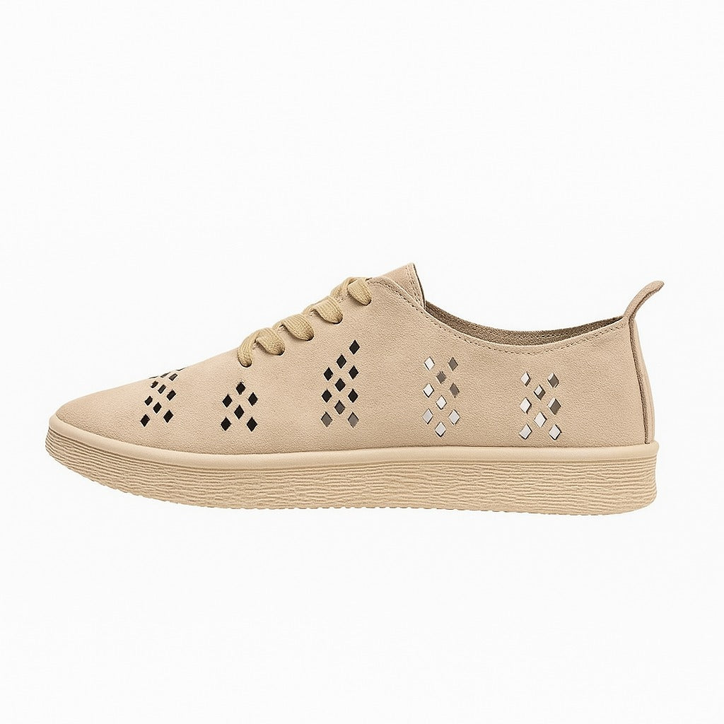 beige perforated lace-up shoes. 130826