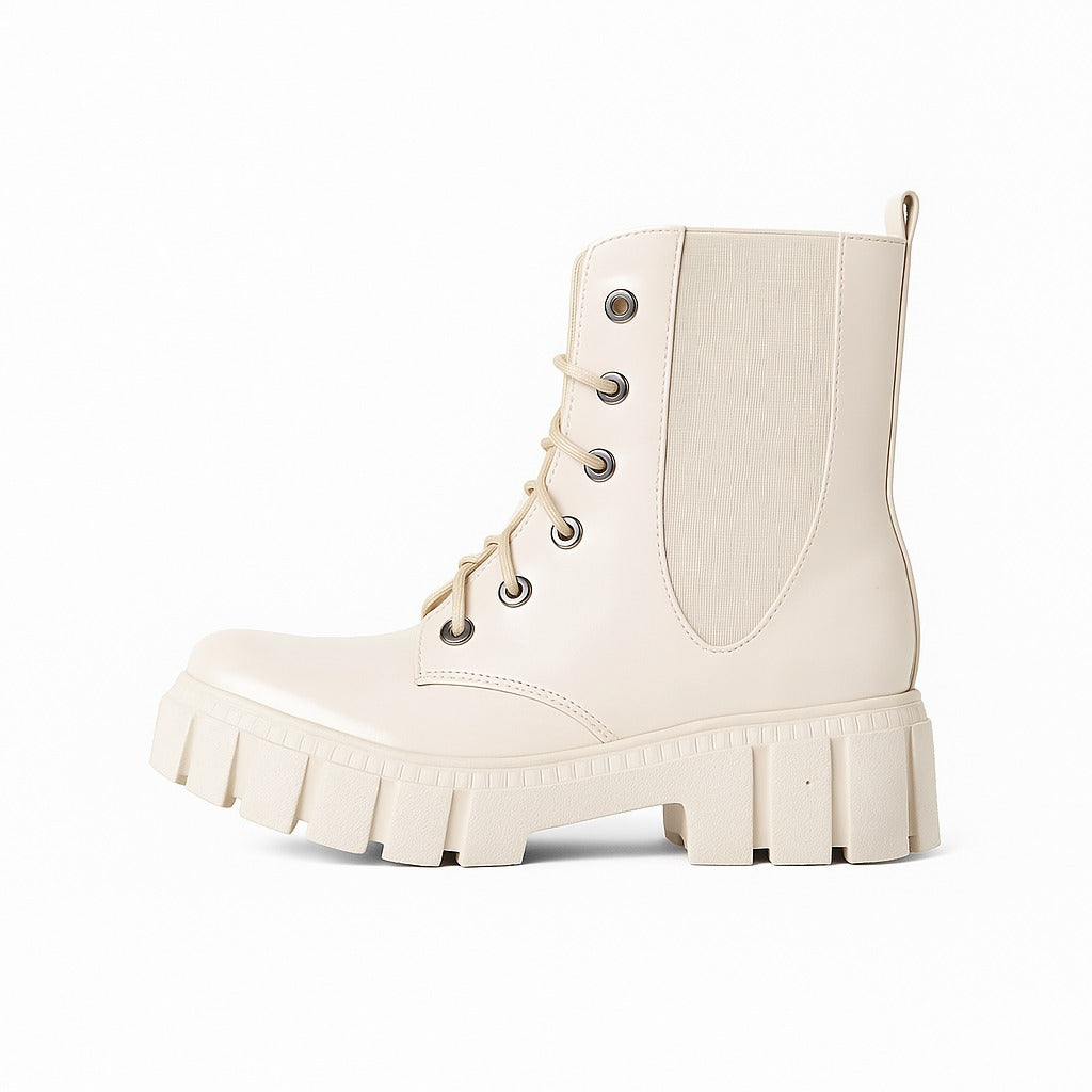 women's beige patent leather ankle boots 18412