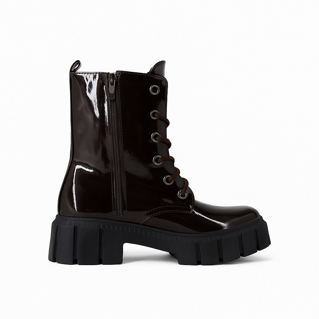 women's brown patent leather ankle boots 18412