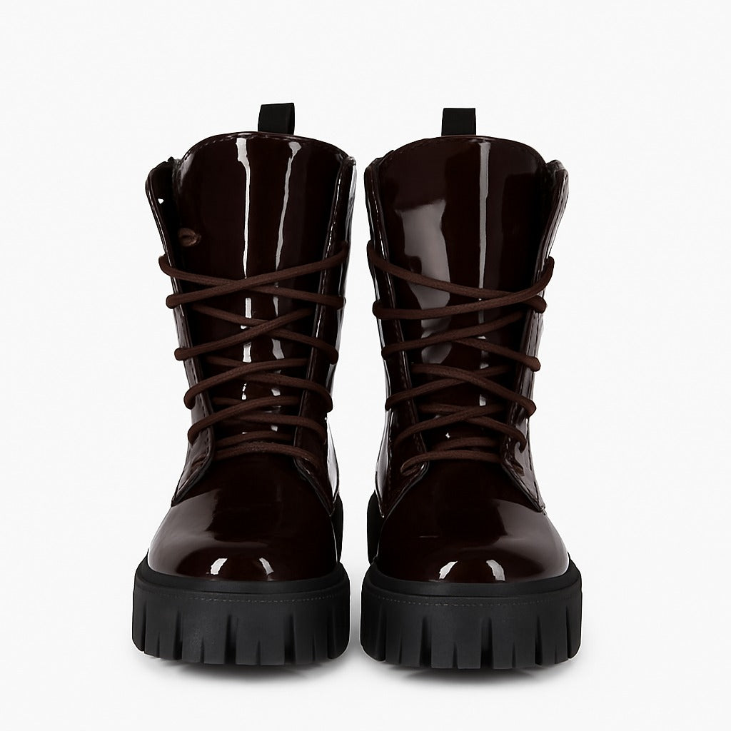 women's brown patent leather ankle boots 18412