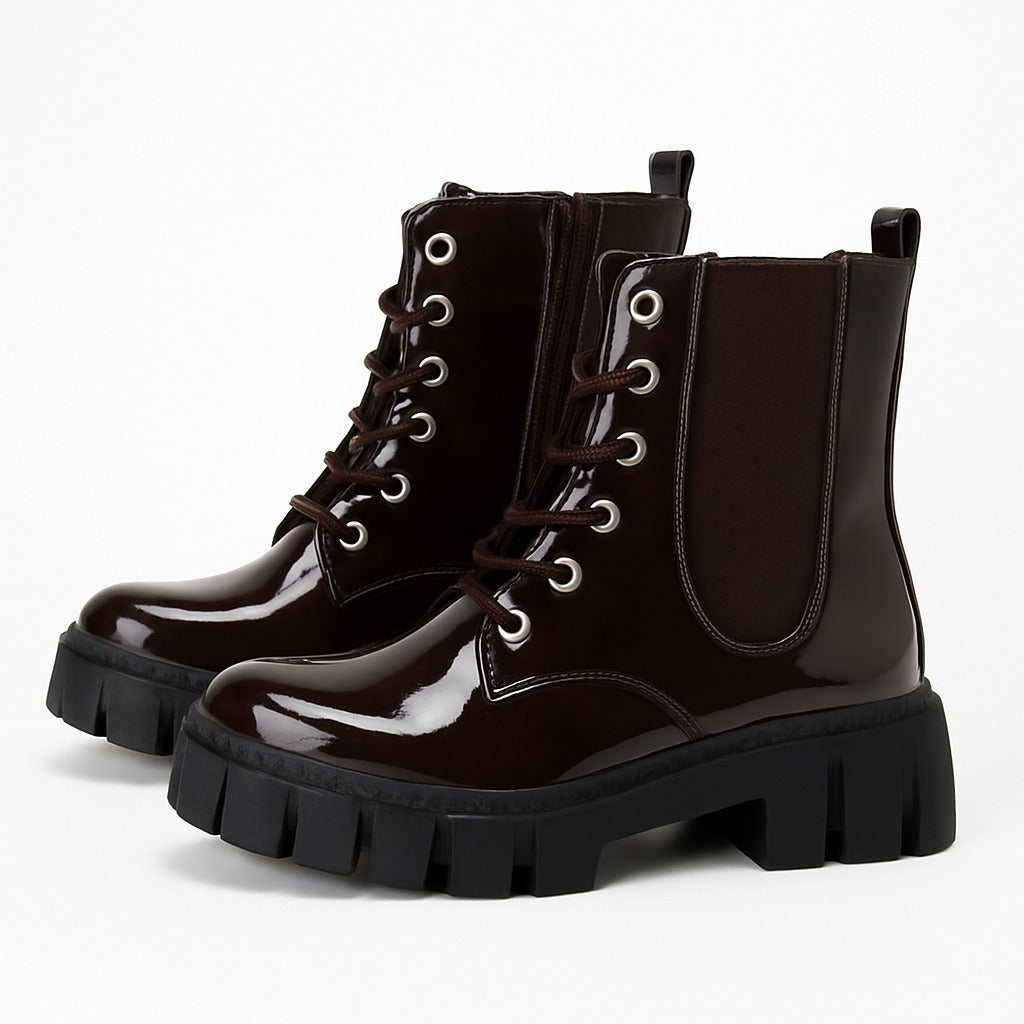 women's brown patent leather ankle boots 18412